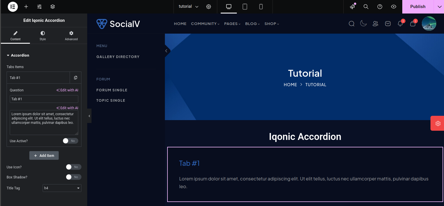 Iqonic Accordion Widget